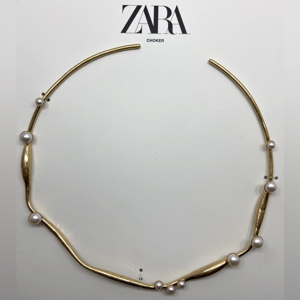Zara Gold Tone and Faux Pearl Choker